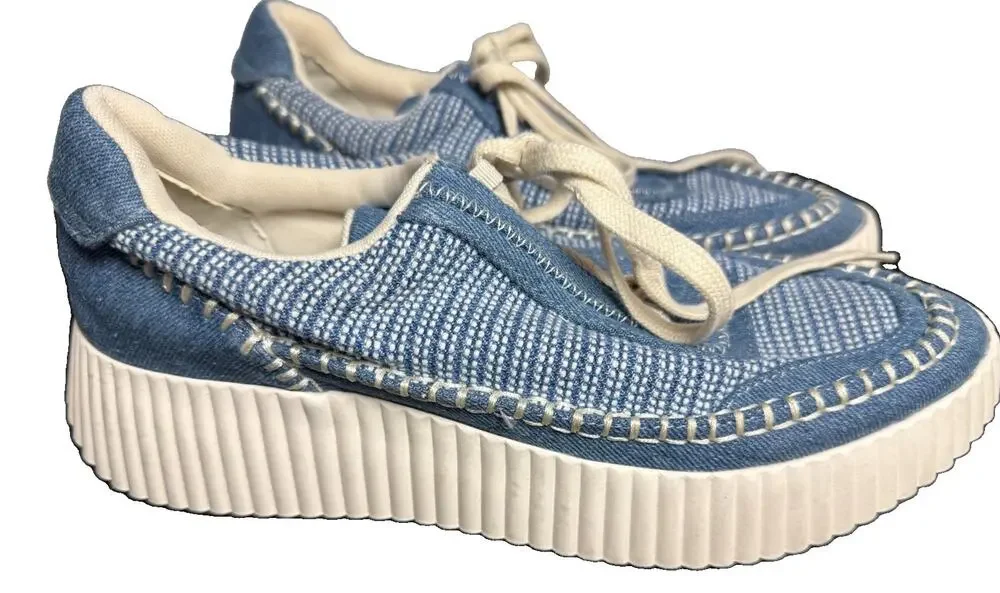 Dolce Vita Dolan Platform Sneakers Blue Denim Knit Colorway Women’s 11 MRSP $150